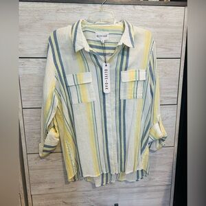 Olive + Oak Womens Shirt Size XL Multicolor Striped Button Up 100% Cotton Top